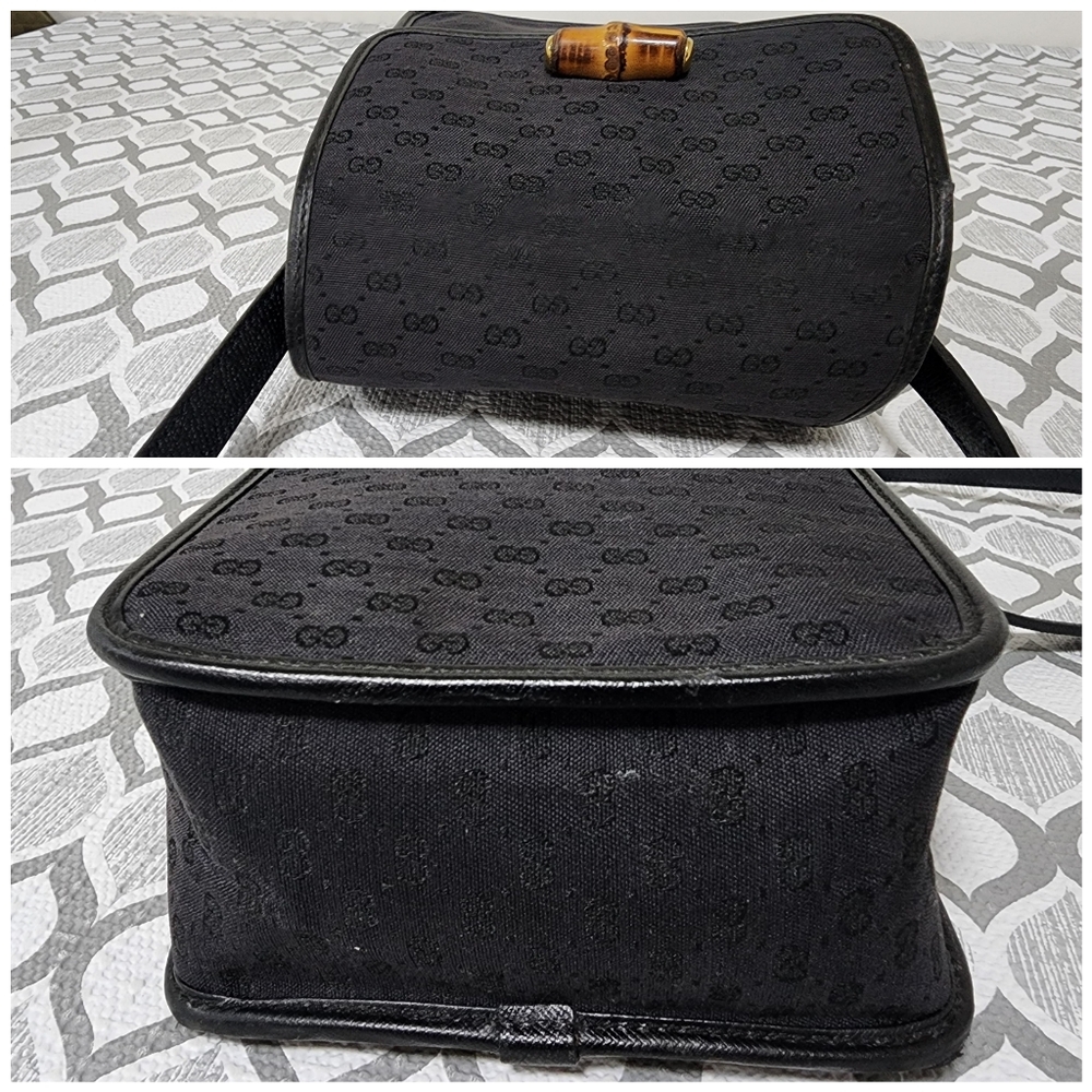 GUCCI Vintage Micro GG Canvas Bamboo Shoulder Bag Black - Picture 7 of 11
